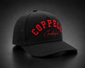 The Blackout Coppell Cowboys black performance hat with red embroidery on black background