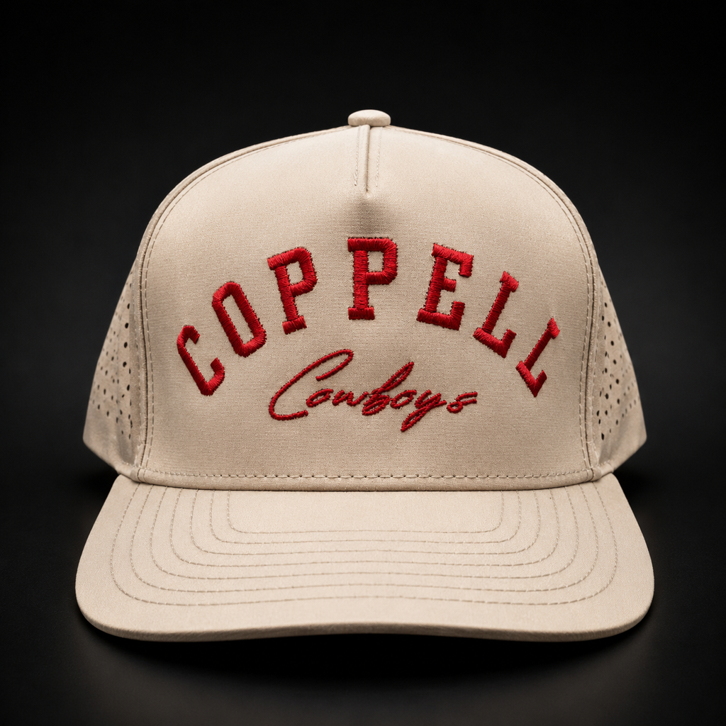 The Hometown Family Pack matching tan Coppell-inspired family hats