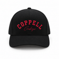Design mockup: The Junction — Kids, Black / Red hat with front embroidery