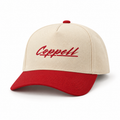 Design mockup: The Gibbs, Cream / Red hat with front embroidery
