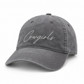 Design mockup: The Bethel, Washed Dark Gray hat with front embroidery